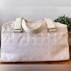 AUTHENTIC CHANEL Pink/Ivory Fabric Bag with Metallic Details